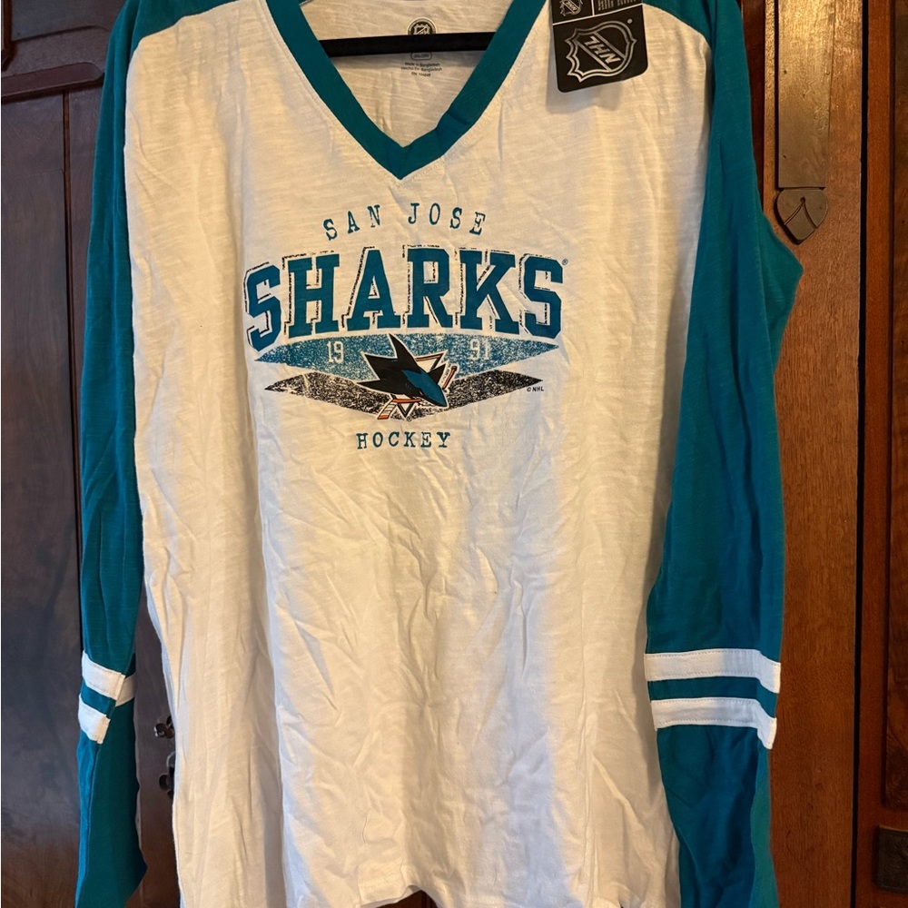 NHL San Jose Sharks Long Sleeve Tee - White and Teal